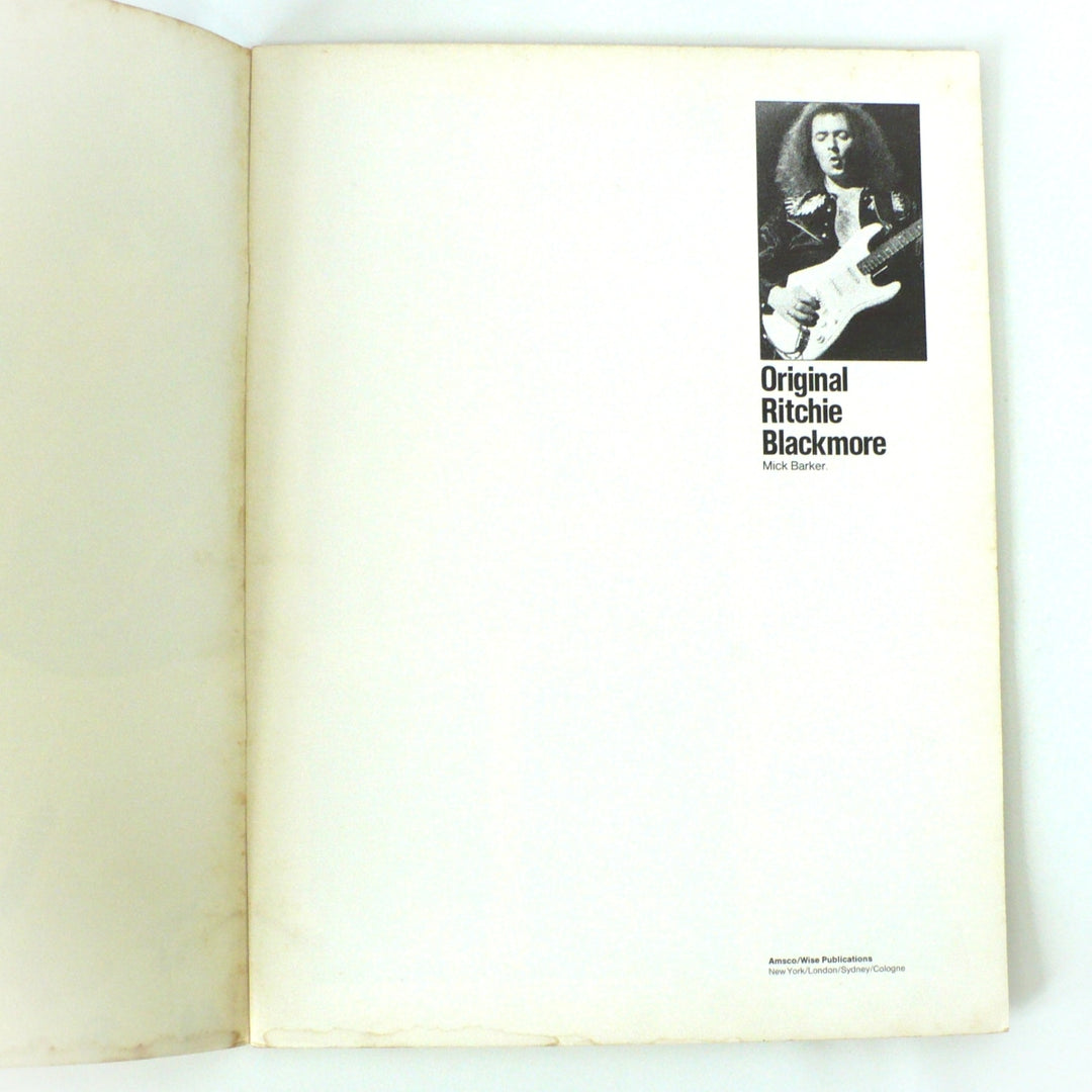 Title page of the 1987 "Original Ritchie Blackmore" guitar tab book by Mick Barker, featuring a portrait of the artist and publication details
