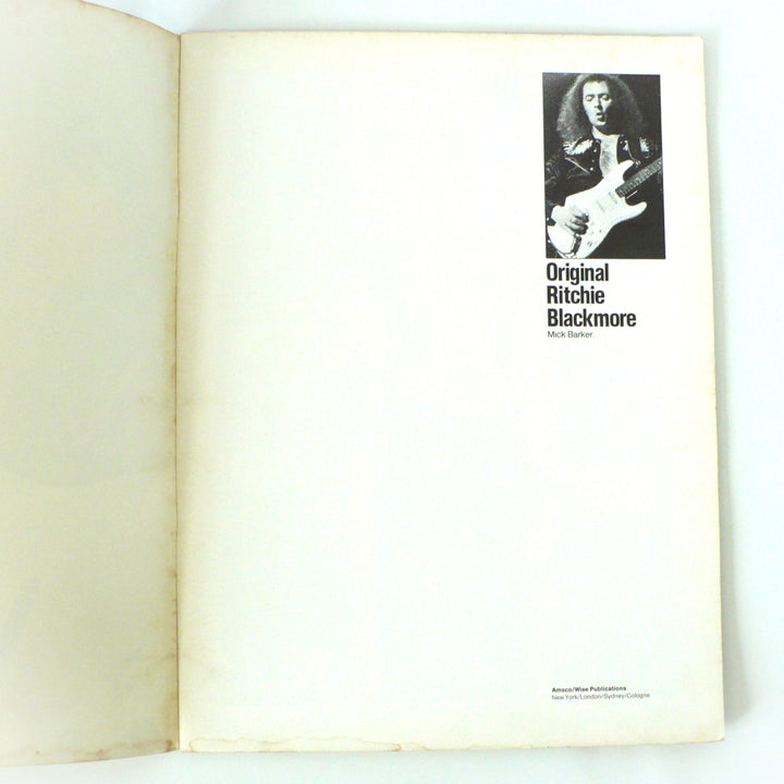 Title page of the 1987 "Original Ritchie Blackmore" guitar tab book by Mick Barker, featuring a portrait of the artist and publication details