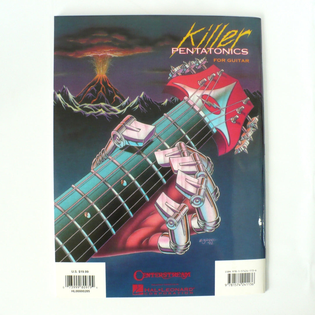 "Back cover of 'Killer Pentatonics for Guitar' by Dave Celentano, showing the ISBN barcode, Centerstream Publications logo, and retail pricing information."