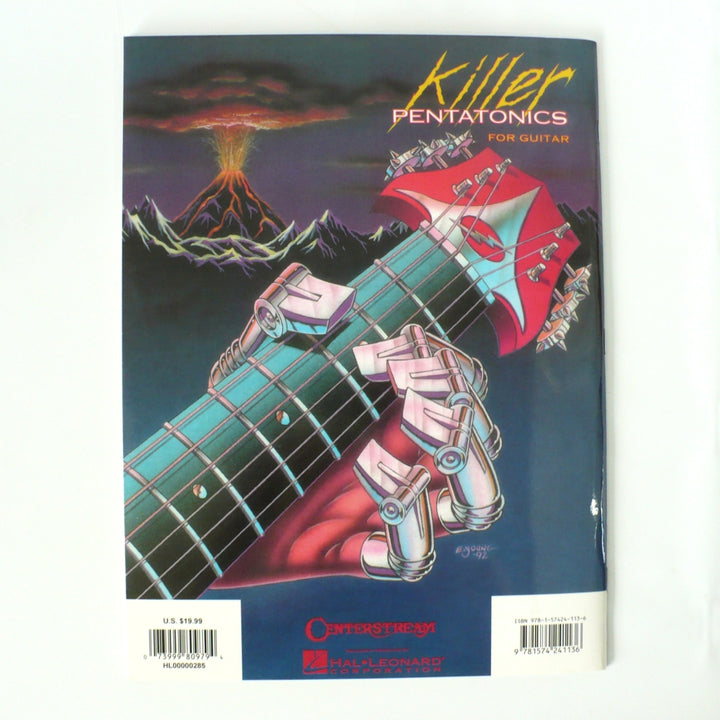 "Back cover of 'Killer Pentatonics for Guitar' by Dave Celentano, showing the ISBN barcode, Centerstream Publications logo, and retail pricing information."