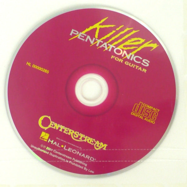 Original instructional CD for Killer Pentatonics for Guitar by Dave Celentano, featuring Hal Leonard and Centerstream Publishing logos.