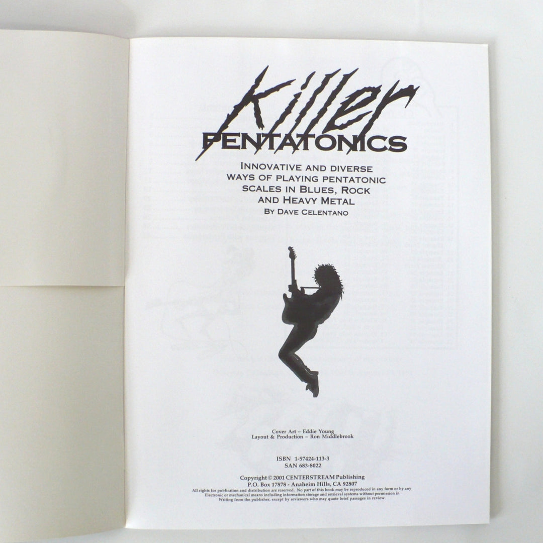 Full interior title page of Killer Pentatonics for Guitar by Dave Celentano showing the 2001 Centerstream Publishing copyright and ISBN 1-57424-113-3.