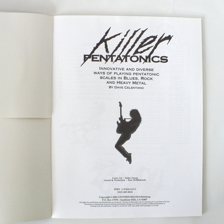 Full interior title page of Killer Pentatonics for Guitar by Dave Celentano showing the 2001 Centerstream Publishing copyright and ISBN 1-57424-113-3.