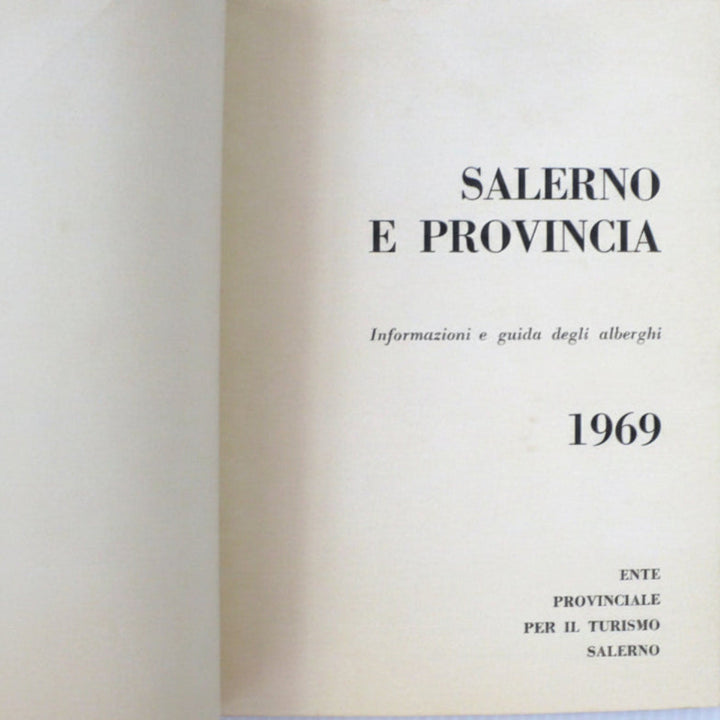 1969 guidebook titled 'Salerno e Provincia' with text about hotels and tourism.