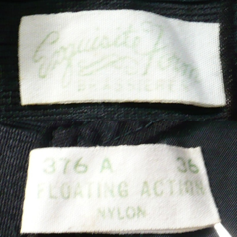 Exquisite form label on 1950s vintage Babelicious Black Bullet Bra.