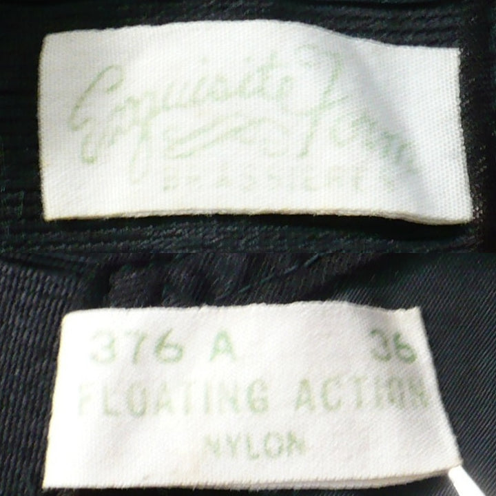 Exquisite form label on 1950s vintage Babelicious Black Bullet Bra.