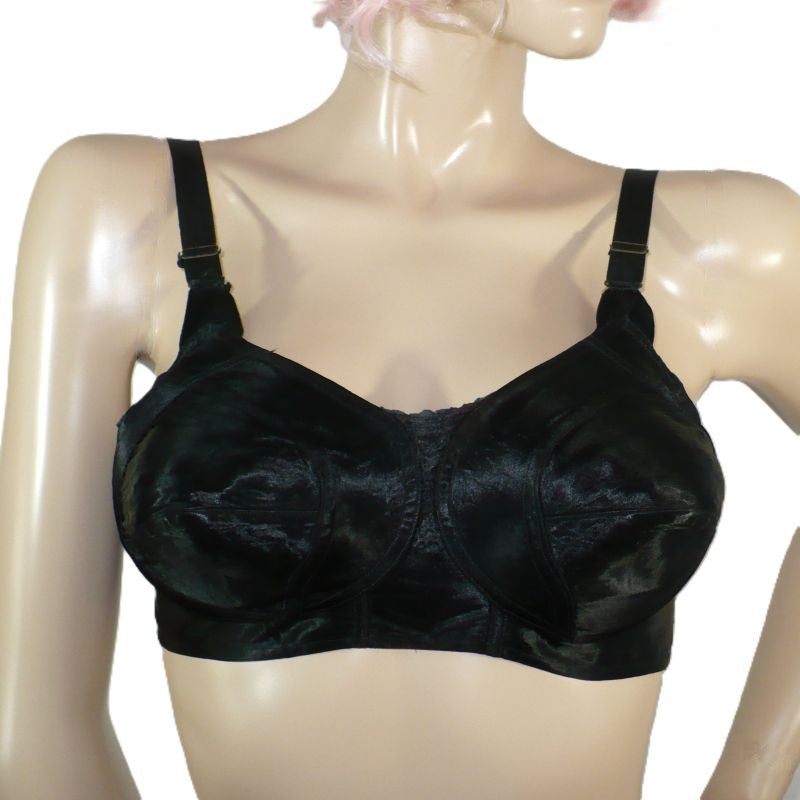 Black bra on a mannequin with a white background.