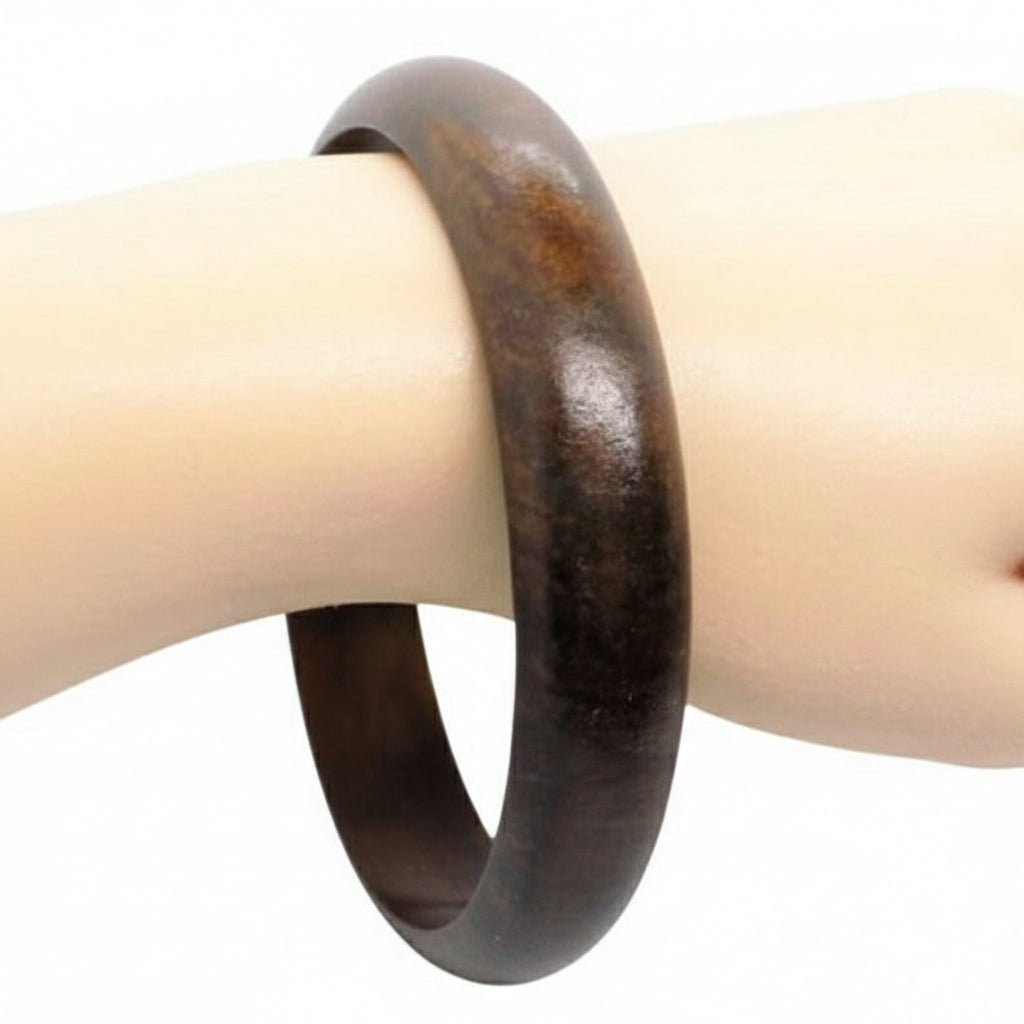 1970s Vintage Sleek Teak Minimalist Brown Bangle Bracelet.