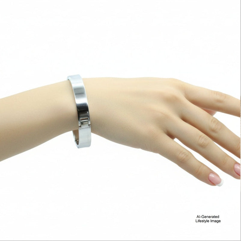 1960s Sterling Silver Charniere Bangle Bracelet - Industria Argentina on AI generated model for lifestyle image.