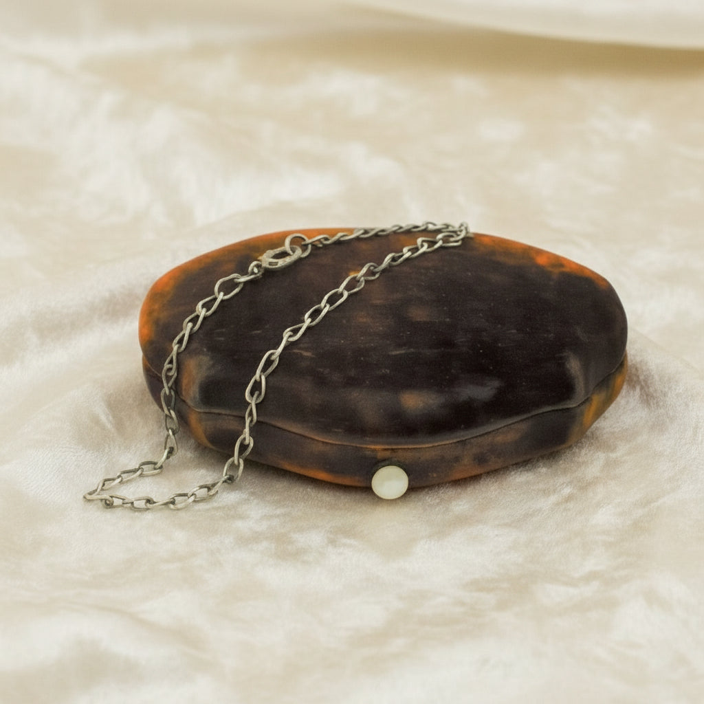 1940s Vintage Slender Siam Silver Chain Bracelet displayed on velvet case.