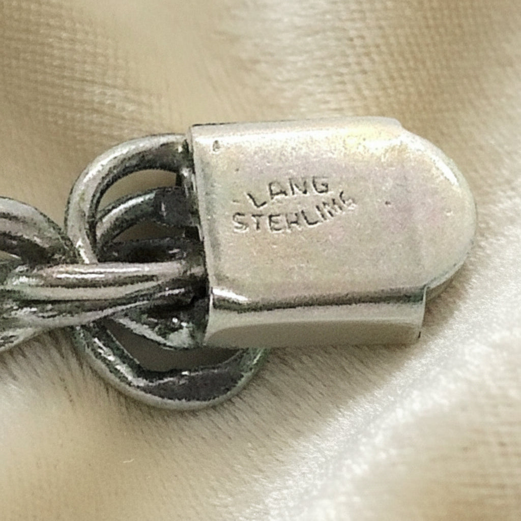 1950s Vintage Sterling Silver Double Link Bracelet for Charms by Lang back of clasp shows hallmark "STERLINg, LANG".