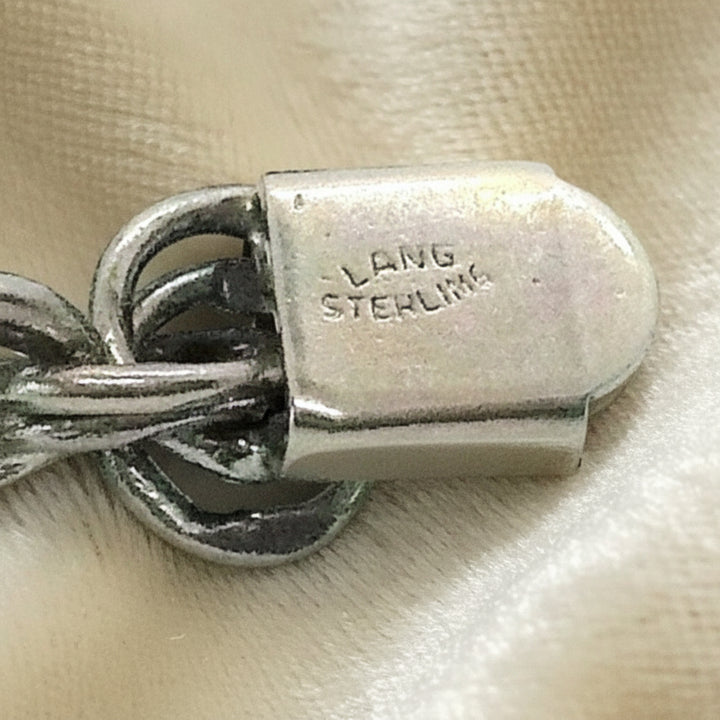 1950s Vintage Sterling Silver Double Link Bracelet for Charms by Lang back of clasp shows hallmark "STERLINg, LANG".