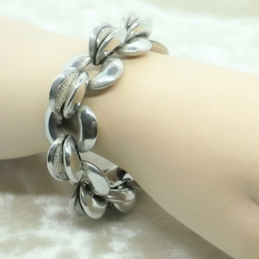 MCM 1960s Modernist 900 Silver Chunky Link Bracelet Argentina
