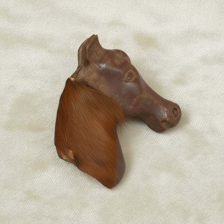  1940s Vintage American Folk Art Carved Horse Head Brooch with mane.