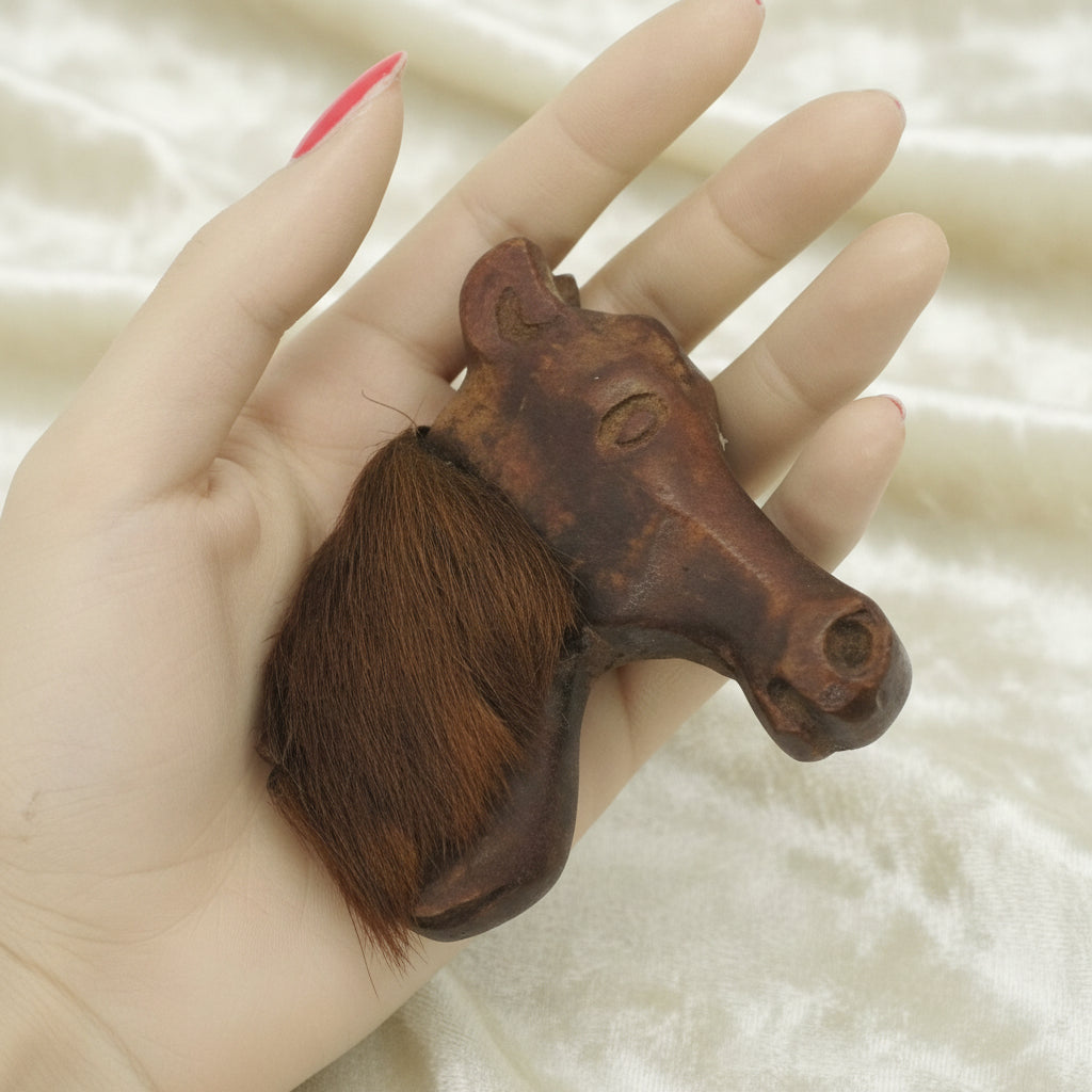  1940s Vintage American Folk Art Carved Horse Head Brooch with mane.