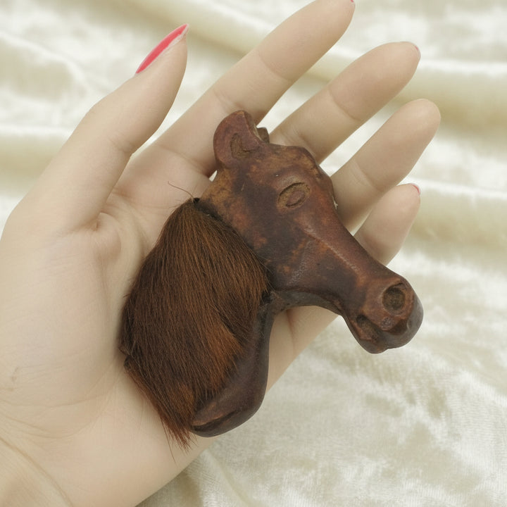  1940s Vintage American Folk Art Carved Horse Head Brooch with mane.