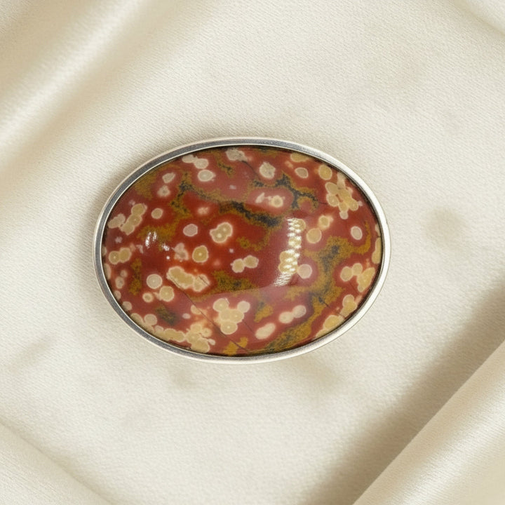 1890 Victorian Ocular Ocean Jasper Oval Cabochon Brooch Antique Jewelry.