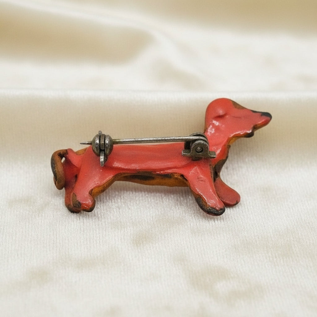 1930s Great Depression Era Folk Art Dachshund Dog Pin Brooch.