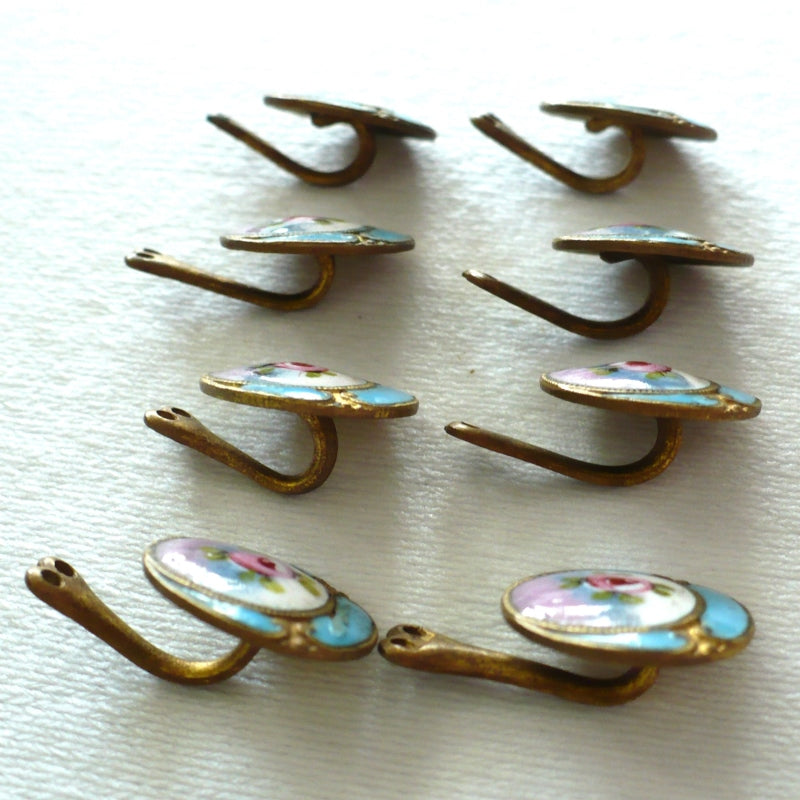 Napoléon III Champlevé Emaux Peints Skirt Lifts, Objets d’Art, Set of Eight.