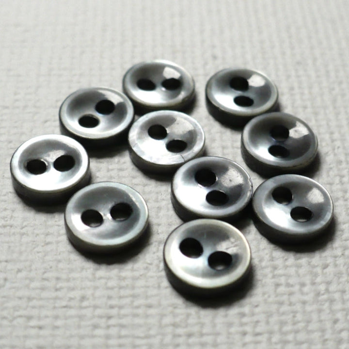 9L Set of Ten Two-Hole Grey Ocean Oyster Shell Diminutive Buttons, 1/4".