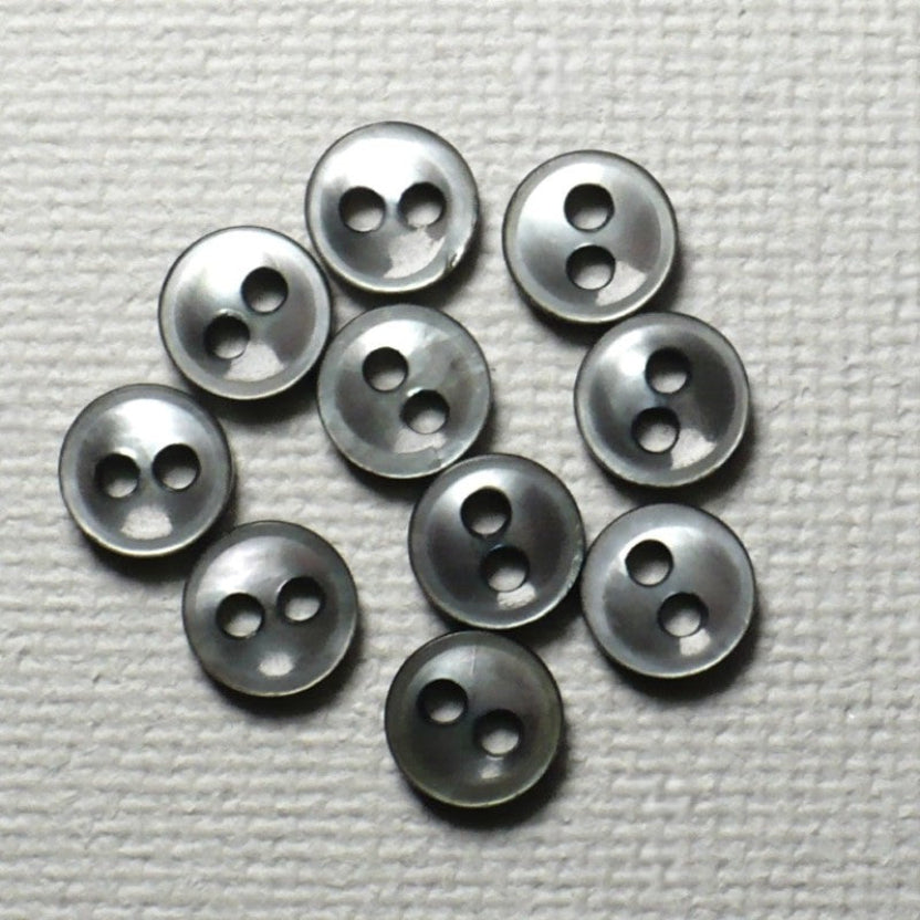 9L Set of Ten Two-Hole Grey Ocean Oyster Shell Diminutive Buttons, 1/4".