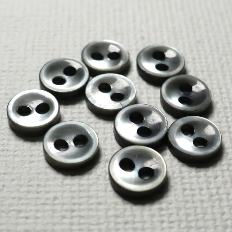 9L 1920s-1940s Gray Trochus Shell Two-Hole Buttons 1/4 Inches Set of 10