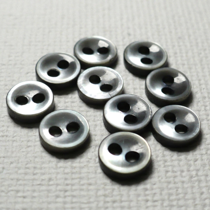 9L 1920s-1940s Gray Trochus Shell Two-Hole Buttons 1/4 Inches Set of 10