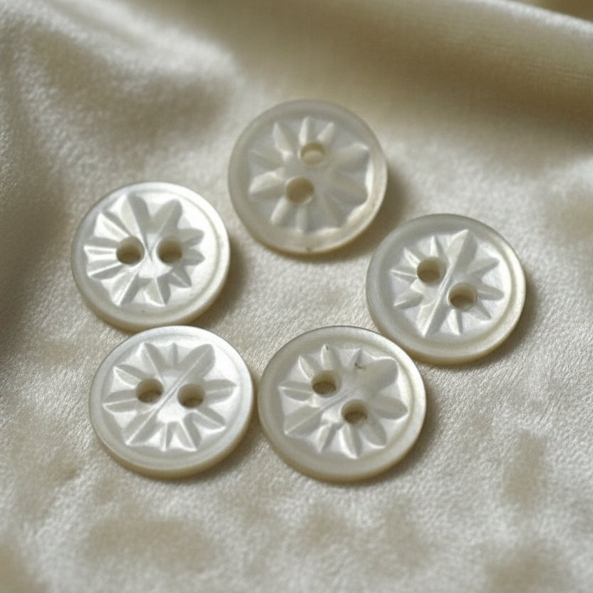 13L Set of Five Two-Hole Fancy Pearl Diminutive Buttons 3/8"