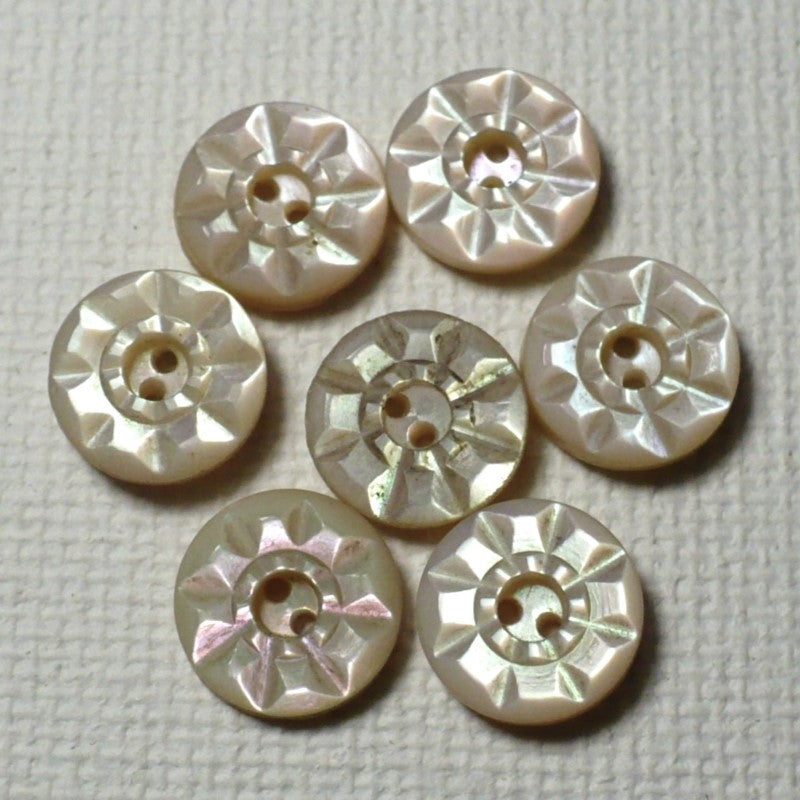 13L 1920s-1930s Two-Hole Fancy Pearl Buttons 5/16 Inches Set of 7
