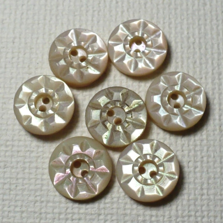 13L 1920s-1930s Two-Hole Fancy Pearl Buttons 5/16 Inches Set of 7