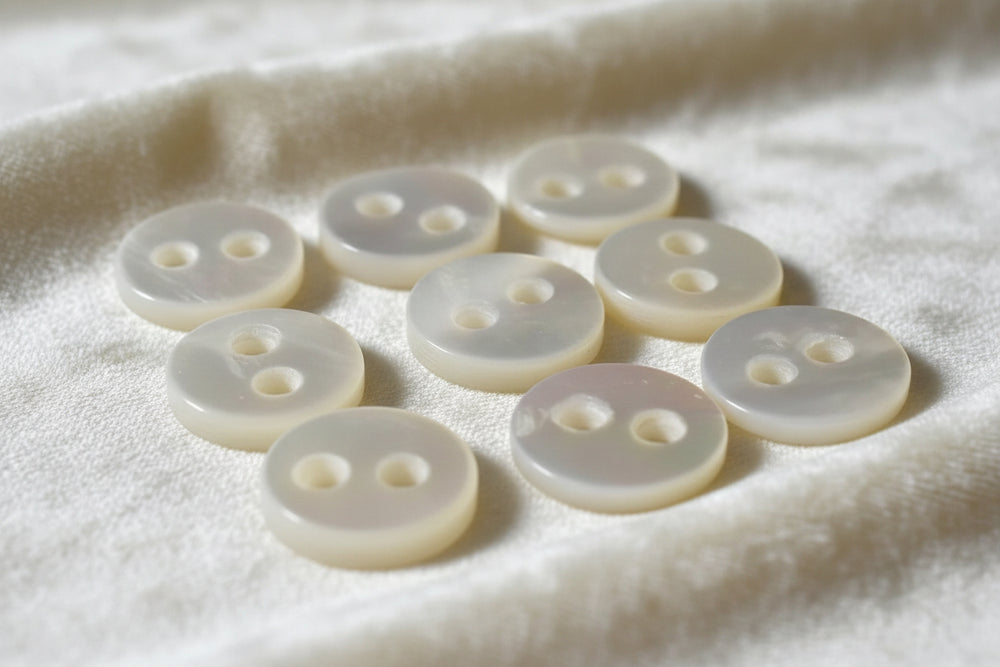 17L Set of Nine Two-Hole MOP Pearl Shirt Buttons, 1/2".