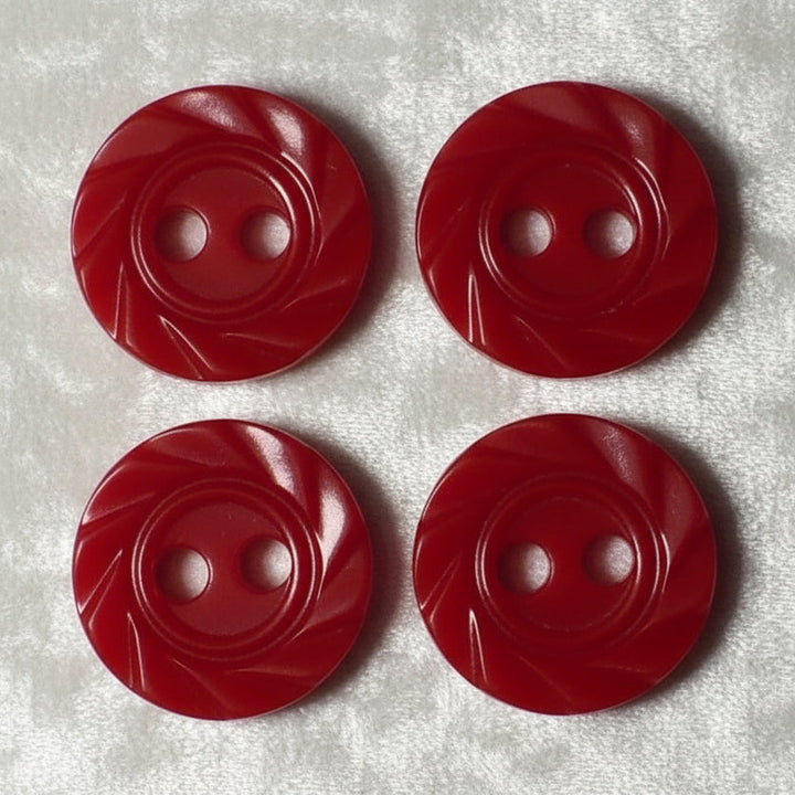 18L Set of Four 1930s Vintage Red Celluloid Two Hole Buttons, 1/2".