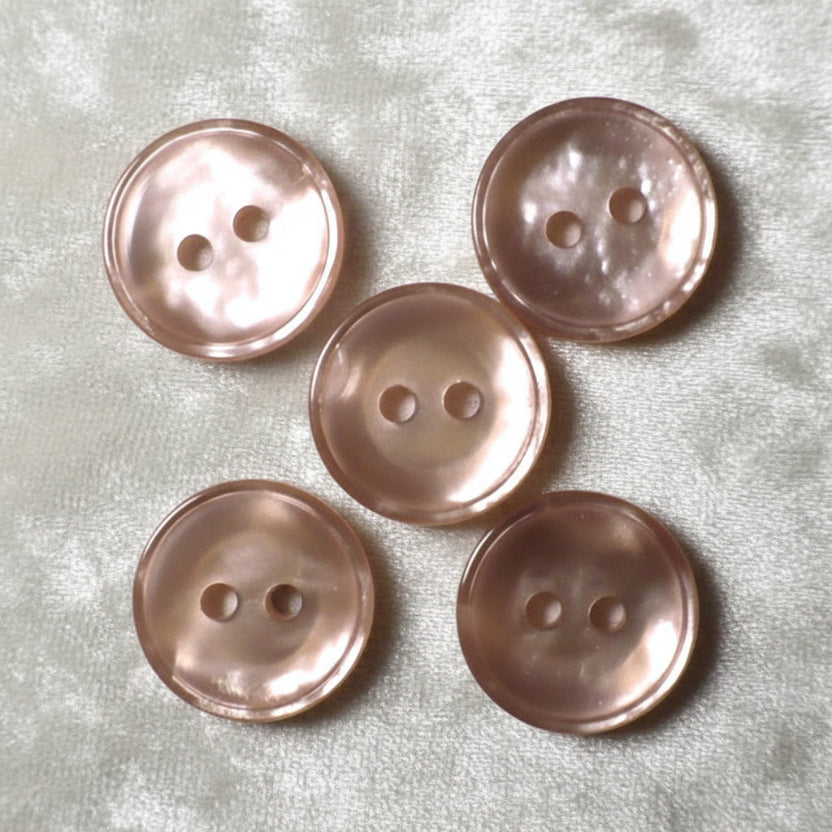 23L Set of Five Two Hole Soft Pink MOP Shell Buttons, 1/4"
