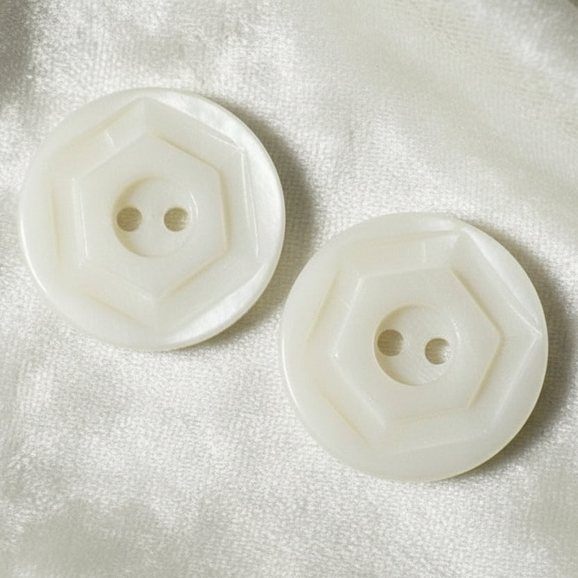 30L Set of Two White Glass Two Hole Buttons, 3/4"