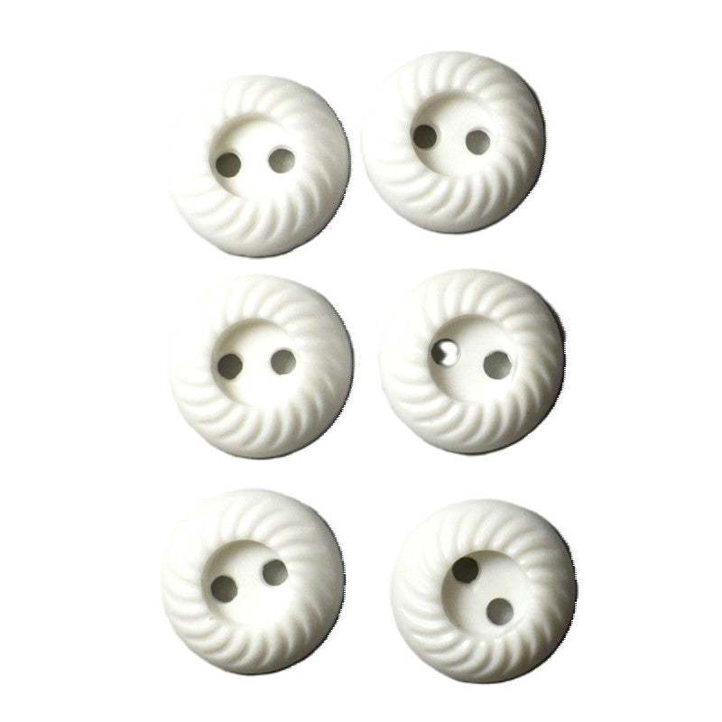 19L 1930s-1940s Two-Hole White Celluloid Buttons 9/16 Inches Set of 6