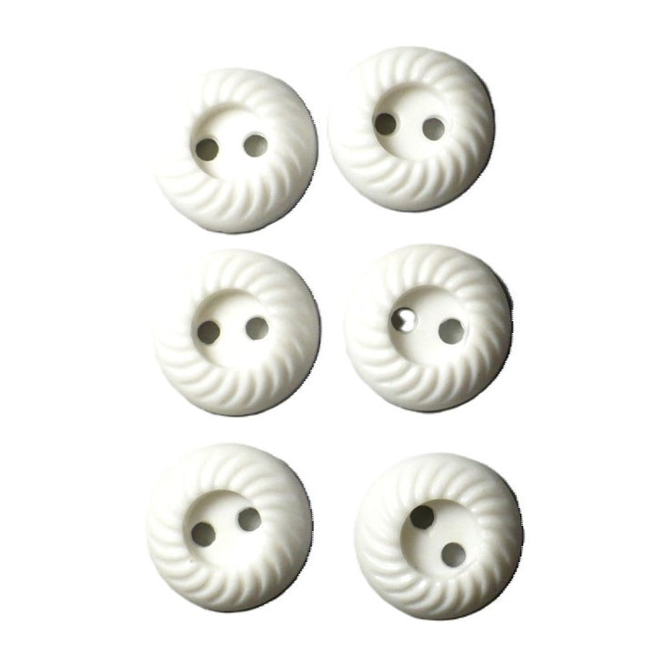19L 1930s-1940s Two-Hole White Celluloid Buttons 9/16 Inches Set of 6