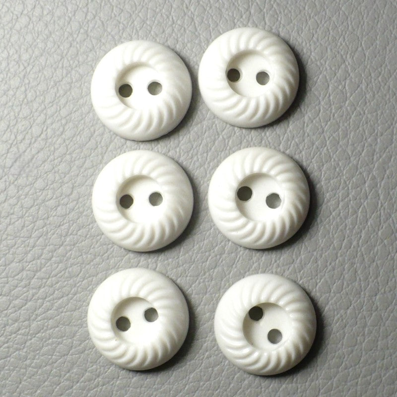 19L 1930s-1940s Two-Hole White Celluloid Buttons 9/16 Inches Set of 6