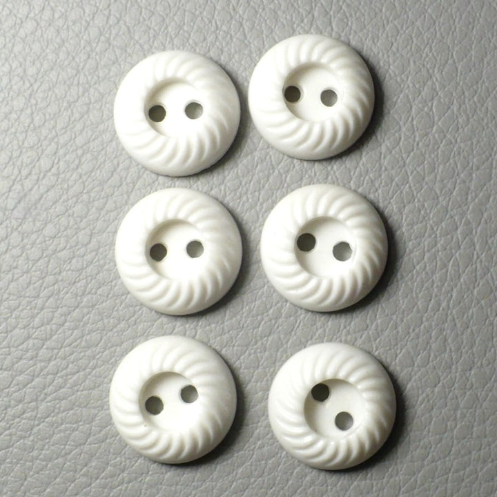 19L 1930s-1940s Two-Hole White Celluloid Buttons 9/16 Inches Set of 6