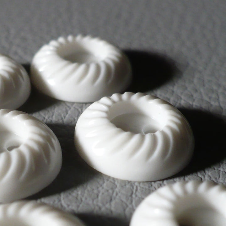 19L 1930s-1940s Two-Hole White Celluloid Buttons 9/16 Inches Set of 6
