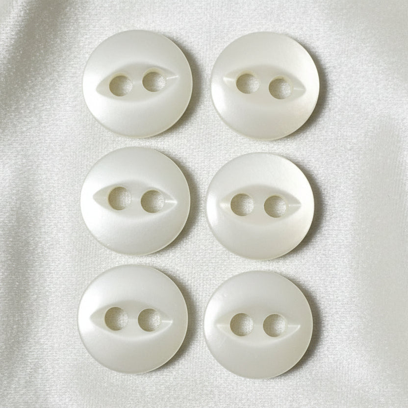 8L Set of Six Two Hole Fish Eye Pearl Shell Diminutive Buttons, 3/16"