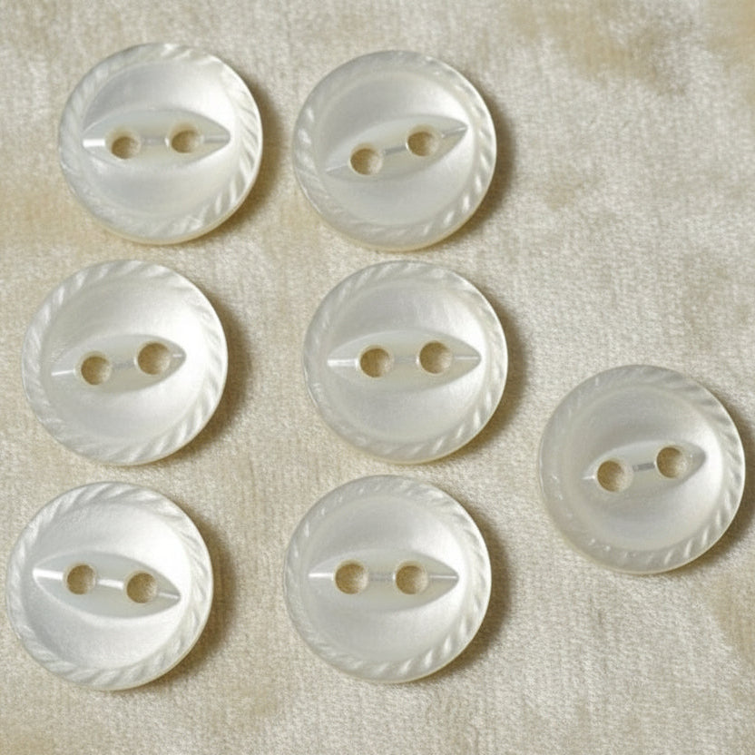 11L Set of Seven Two-Hole Fancy Pearl Shell Dimi Buttons, 1/4"