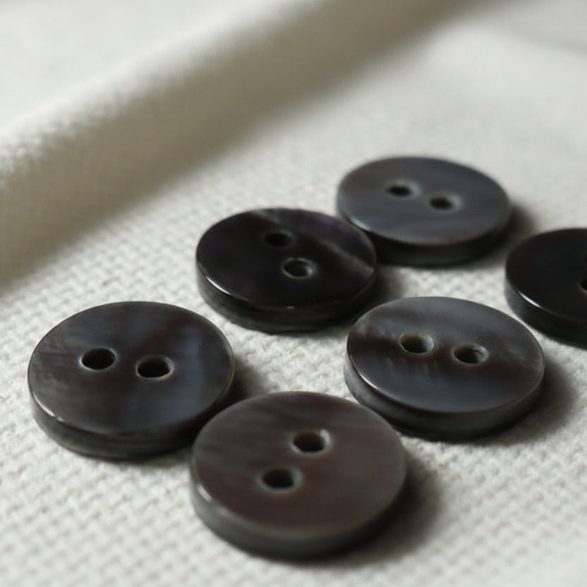 14L Set of Six 1940-50s Two-Hole Grey Trochas Shell MOP Dimi Buttons, 3/8".
