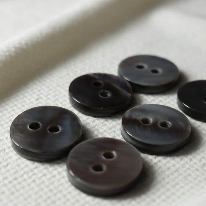 14L Set of Six 1940-50s Two-Hole Grey Trochas Shell MOP Dimi Buttons, 3/8".