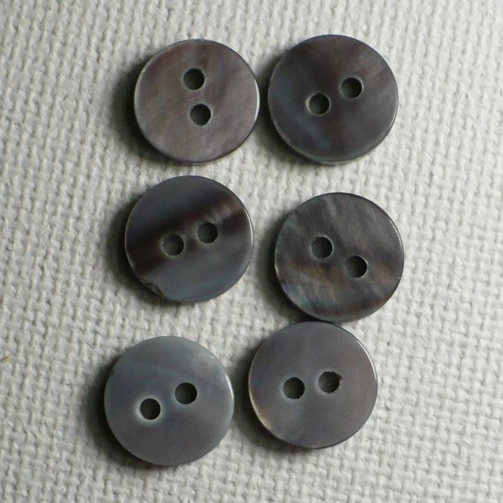 14L 1940s-1950s Two-Hole Grey Trochas Shell Buttons 3/8 Inches Set of 6