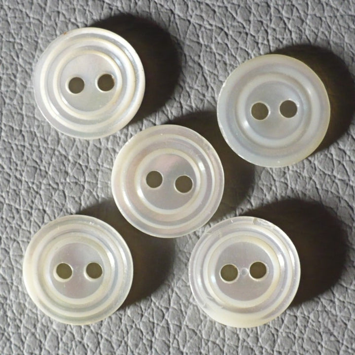17L 1930s-1950s Trochus Shell Two-Hole Buttons 7/16 Inches Set of 5