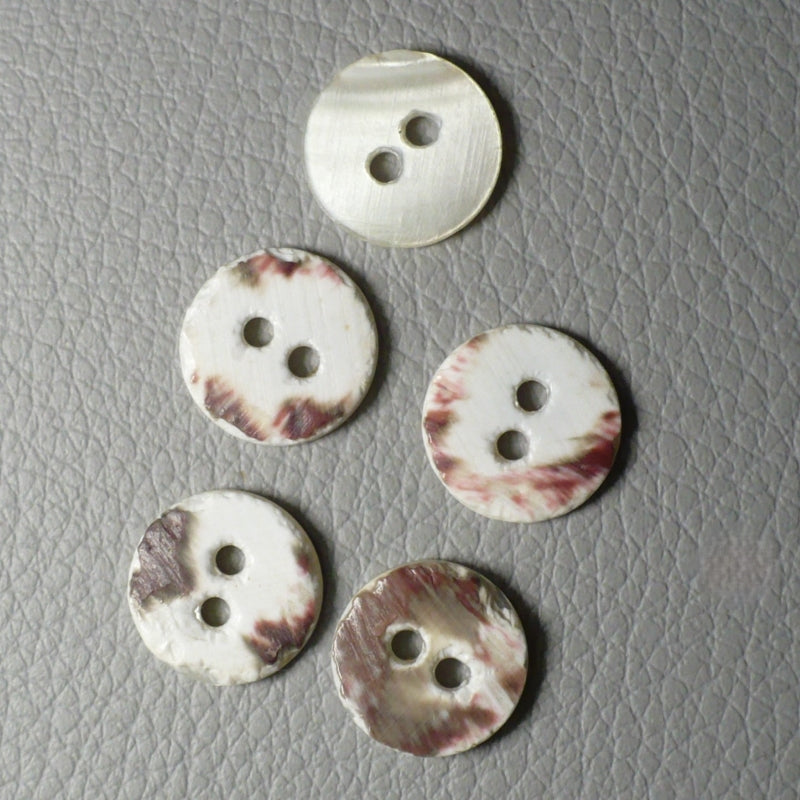 17L 1930s-1950s Trochus Shell Two-Hole Buttons 7/16 Inches Set of 5