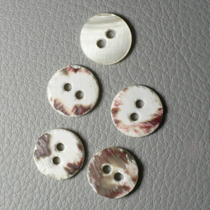 17L 1930s-1950s Trochus Shell Two-Hole Buttons 7/16 Inches Set of 5