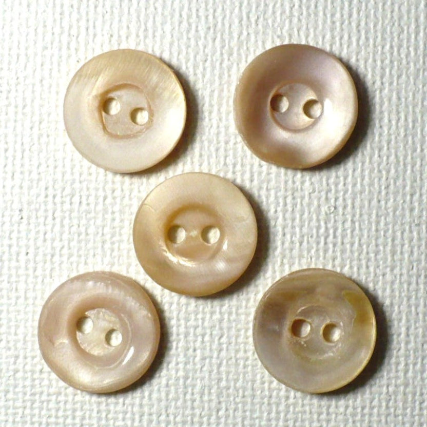 19L Set of Five 1920-40s Two-Hole Trochus Shell MOP Buttons, 1/2".