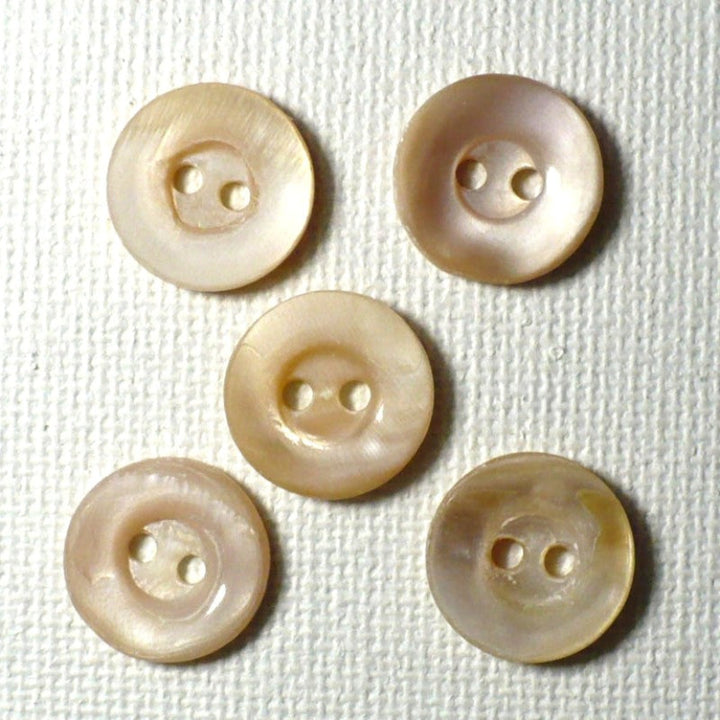 19L Set of Five 1920-40s Two-Hole Trochus Shell MOP Buttons, 1/2".