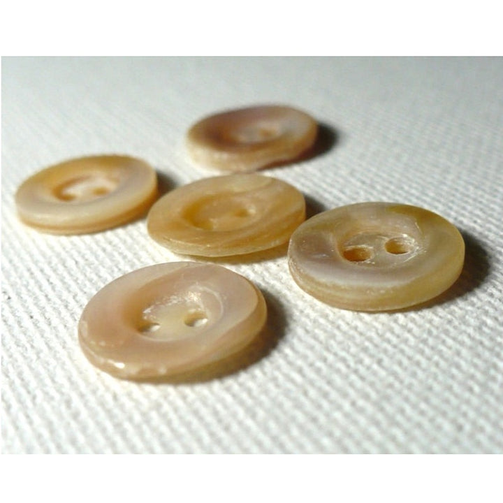 19L Set of Five 1920-40s Two-Hole Trochus Shell MOP Buttons, 1/2".